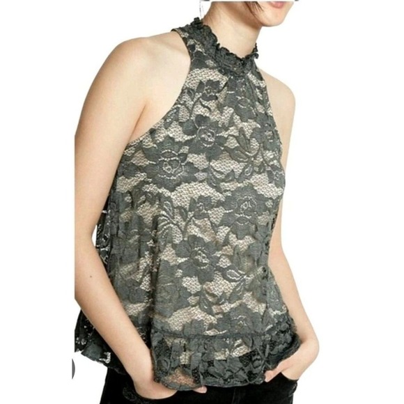 Express Tops - VTG Y2K Express Floral Lace Mock Neck Tank Whimsigoth Fairy Romantic Small Green